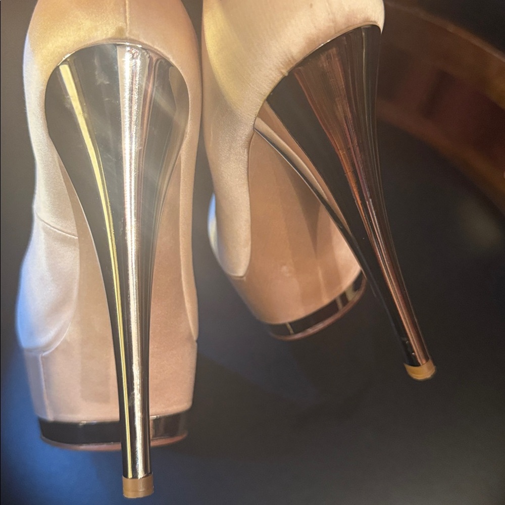 Casadei Blush and Silver Platform Heels - Picture 5 of 9